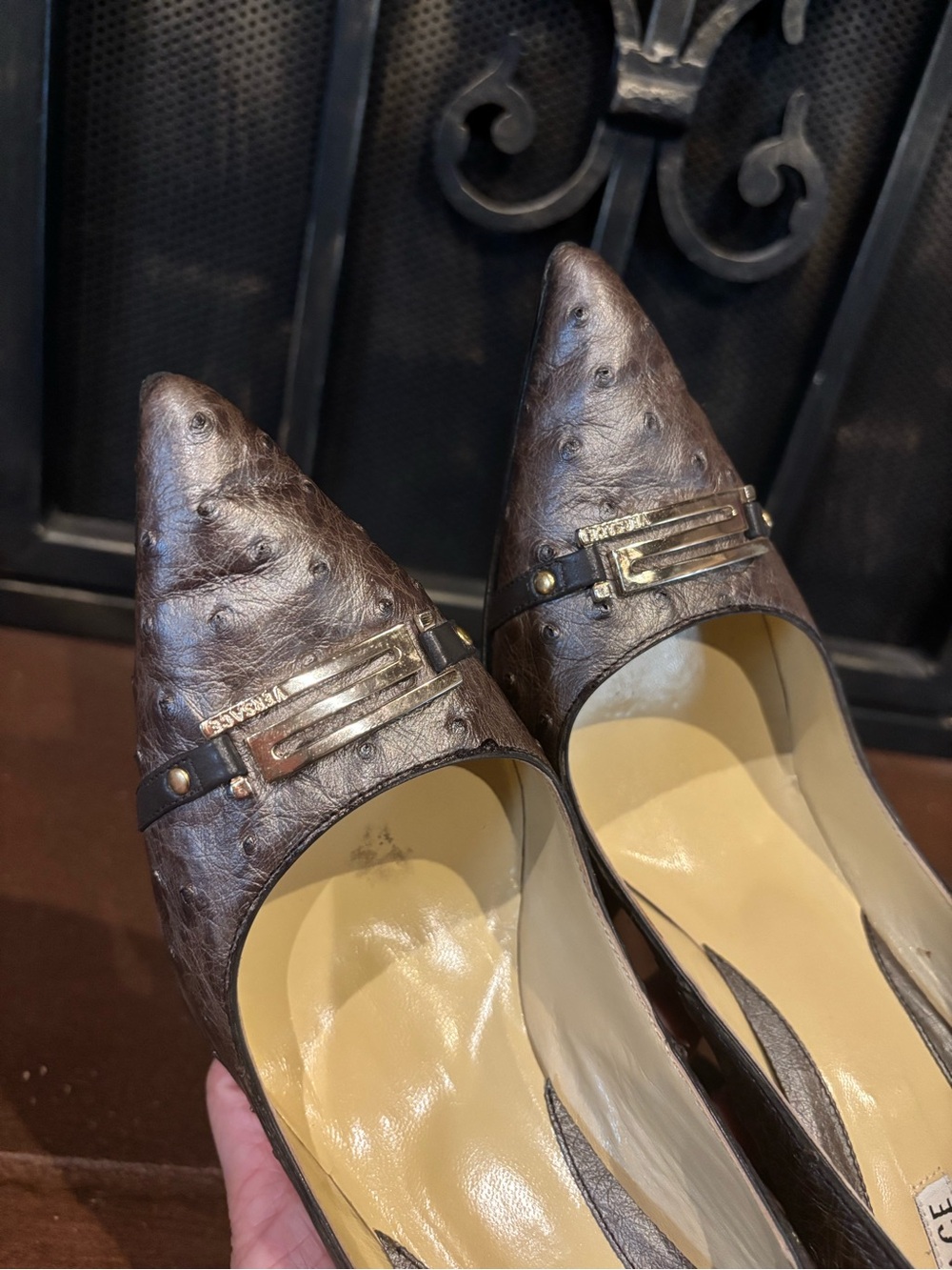 Versace Ostrich Pointed Toe Pumps - Picture 9 of 9